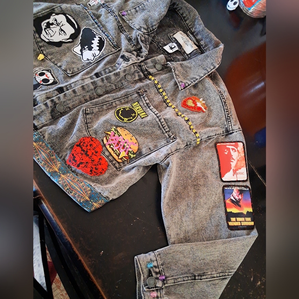 Custom RAGE Horror Cropped Grey Denim Jacket! OOAK Unique Fandom Wear! Friday 13 - Picture 5 of 16